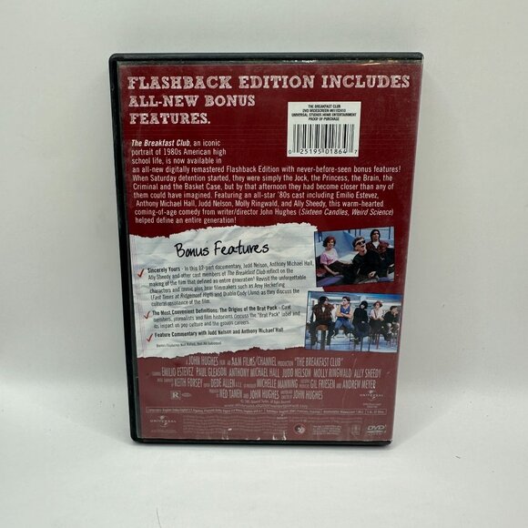 The Breakfast Club Flashback DVD 1985 Emilio Estevez Molly Ringwald Universal - Picture 3 of 4